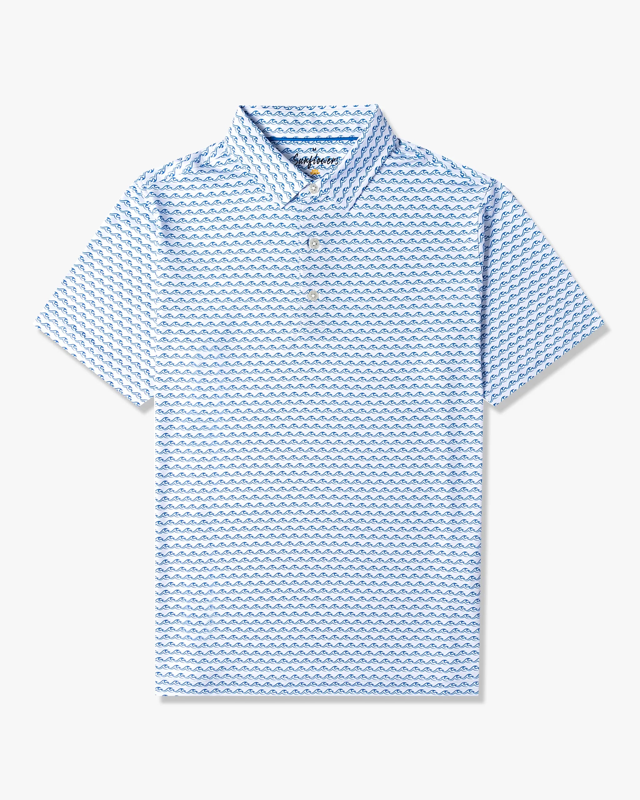 Waves Printed Polo Shirt- Sunflowers Golf