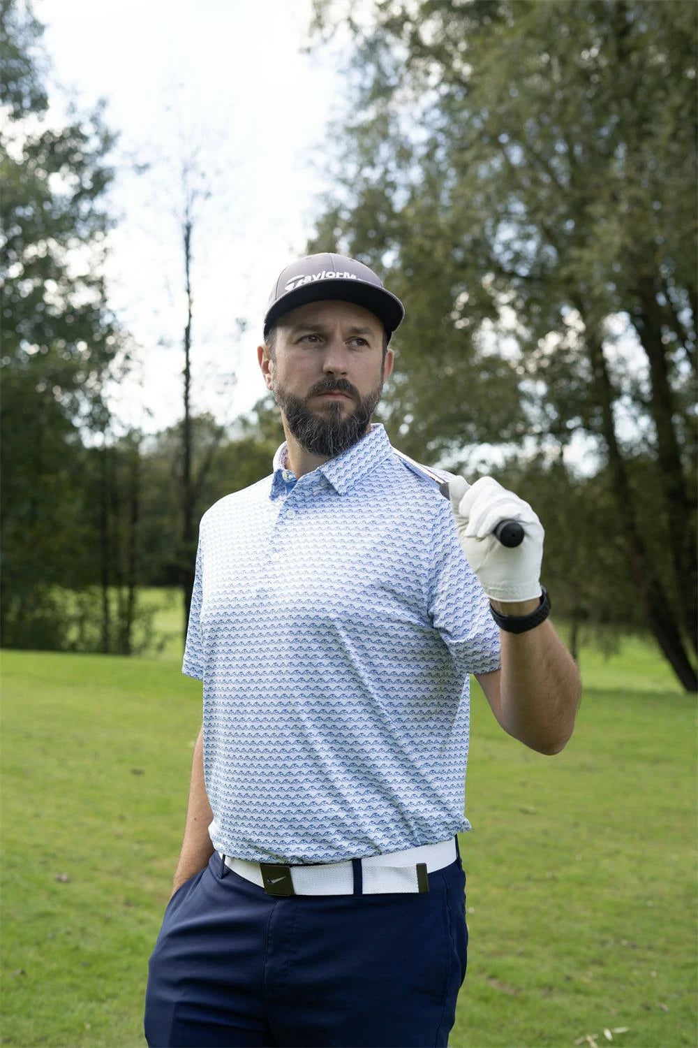 Waves Printed Polo Shirt- Sunflowers Golf