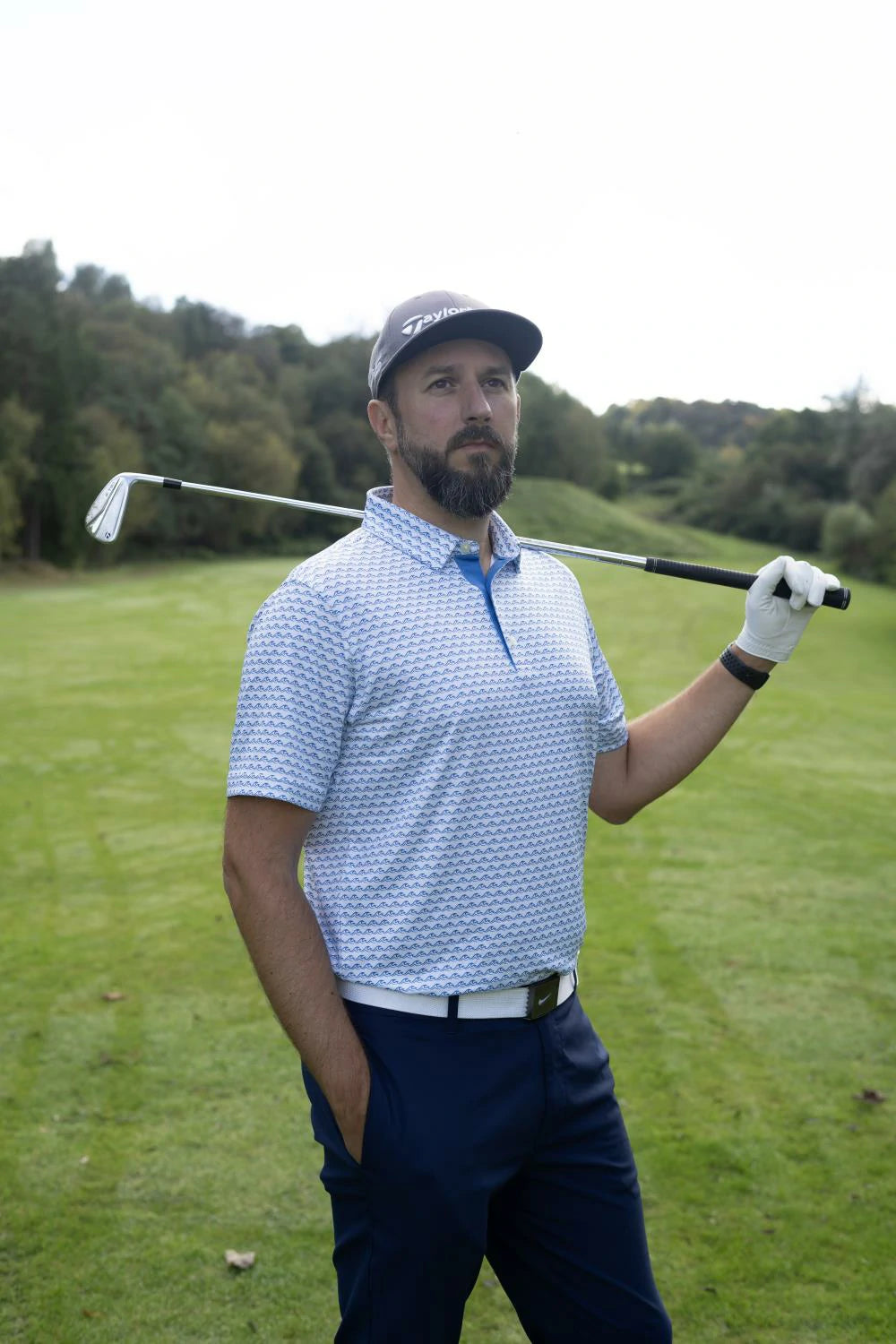 Waves Printed Polo Shirt- Sunflowers Golf